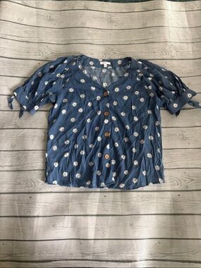 LC Lauren Conrad Blue Daisy Button-Front Blouse
